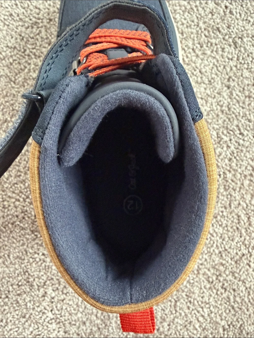 Brand new! Kids High-Top Casual Sneakers - Navy and Tan with Orange Laces